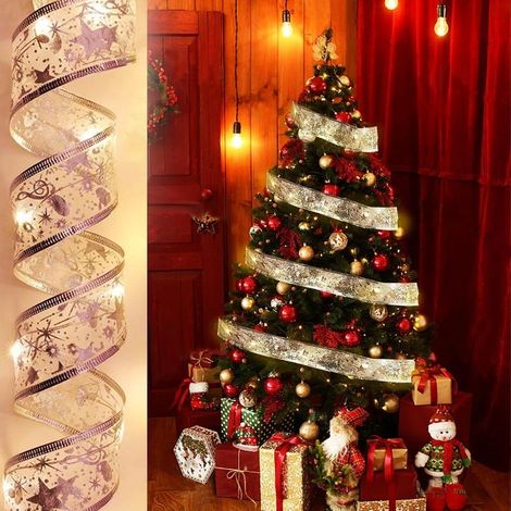 Ruban lumineux de Noël, 10 m, 100 LED, éclairage de Noël, guirlande lumineuse à piles, décoration de sapin de Noël, lumières de Noël pour décoration intérieure (Argent) (1/5)