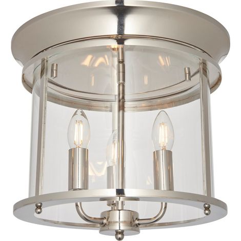 Endon Hampworth Lanterna tonda a 3 candele da soffitto nichel brillante, paralume in vetro trasparente (1/5)