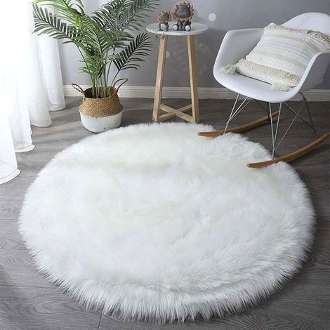 1 pièce Tapis en fourrure synthétique, doux et épais, tapis de canapé pour chambre à coucher, salon ou chambre d'enfant, blanc 140 cm (1/5)