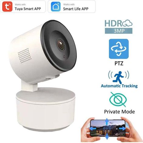 Tuya Smart WiFi 3MP IP-Sicherheitskamera mit automatischer Verfolgung, Bewegungserkennung, Sprach-Gegensprechanlage, Babyphone-Kamera für den Innenbereich mit Onvif und TRIMEC