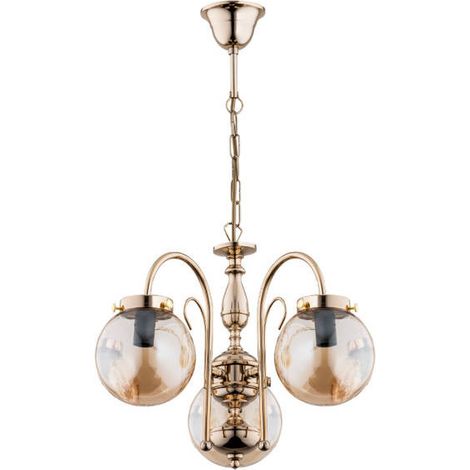 Alfa HERO Classic Glamour Chandelier, Gold/Brass Metal Ceiling Light, 3-Light 3xE14 Max 10W, Dimmable with Compatible Bulbs, 65cm H x 51cm W (1/3)