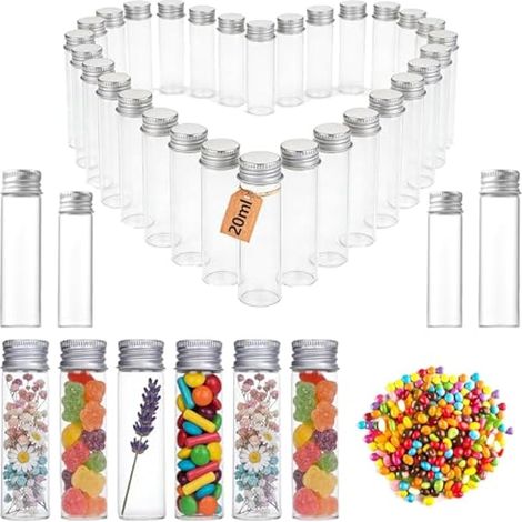 40 Pièces Tubes à Essai en Verre avec Bouchon à Vis en Aluminium, 20ml Tubes à Essai en Verre, 22×80mm Tube Verre Transparent avec Bouchon à Vis, Pour Bricolage, Liquides, Sable, Perles (1/5)