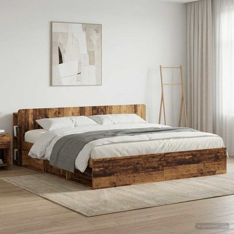 Meuble tête de lit avec rangement en bois d’ingénierie, bois ancien, 193,5 x 18,5 x 80 cm - PANGIVO (1/5)