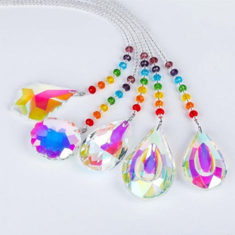 Pendentif En Verre Cristal - Prisme Suspendu Pour Capture De Lumiere - Décoration Intérieure Extérieure - 5 Pièces (1/5)