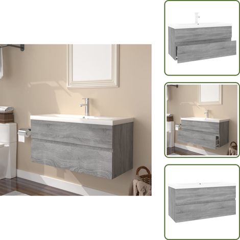 The Living Store Mueble de baño con lavabo madera contrachapada gris Sonoma - Lavabo empotrado
