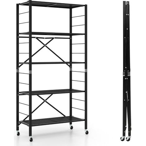 Scaffale portaoggetti pieghevole 76 x 34 x 153 cm 5 ripiani mobile design pratico metallo nero 200020914