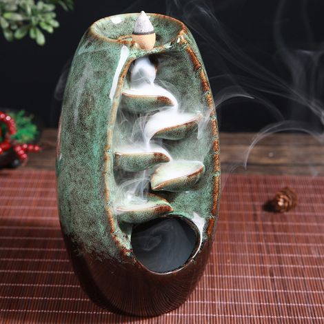 Umgedrehter Räuchergefäß in Form eines lachenden Buddha-Mönchs aus Keramik, Räuchergefäß mit blauer Glasur, Tischdekoration für die Meditation. (1/5)