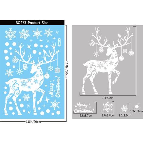 Autocollants de Noël, stickers pour fenêtres, sapin blanc avec le Père Noël, cloches, traîneau, bonhomme de neige, renne, flocons de neige, autocollants électrostatiques