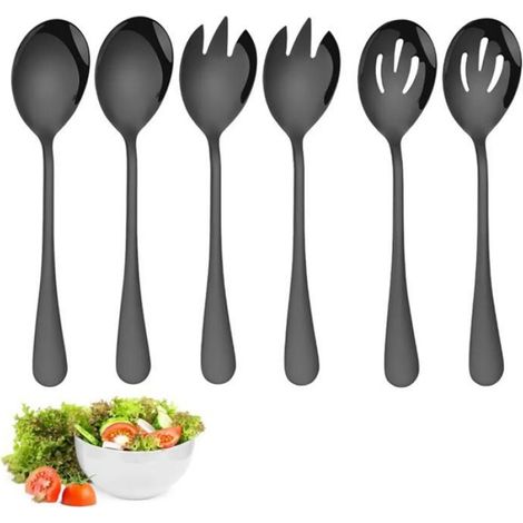 Ensemble couverts à salade6pièces,cuillères fourchette service acier inoxydable,lavable lave-vaisselle(noir) (1/5)