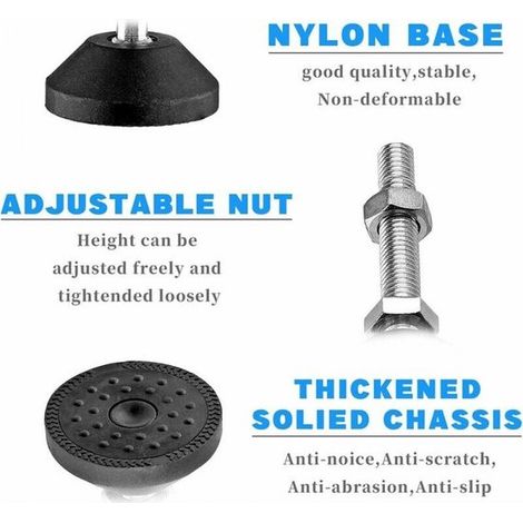 8 Stück Verstellbare Füße Möbelfüße Bodenschutz 40 mm M8 x 50 mm Schwarz und Silber Edelstahl rutschfeste Gummibasis Tragkraft 300 kg Verstellbar (1/4)