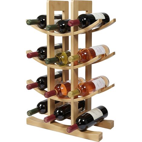 Relaxdays cantinetta per 12 bottiglie in bambù, 41 x 30 x 14,5 cm, portabottiglie per vino rosso e bianco, naturale