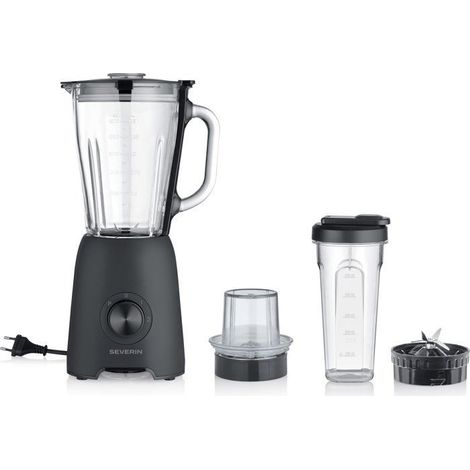Blender 2-en-1 - SEVERIN - SM3724 Mix & Go - Récipient en verre 1,5 L - Gourde robuste + Accessoire Moulin fruits secs - Noir (1/5)