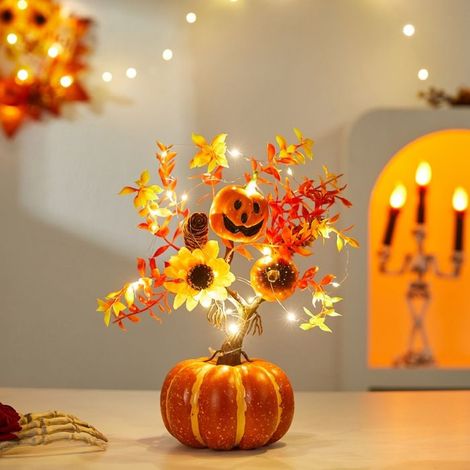Décoration De Table Lumineuse Automne Arbre À Citrouilles Baies Rouges Feuilles D Érable 36x32 Cm Éclairage Inclus Halloween Fête De (1/2)