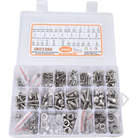 Kit 460 pièces vis hexagonales inox 304, écrous et rondelles, visserie assortiment pour mobilier maison (1/5)