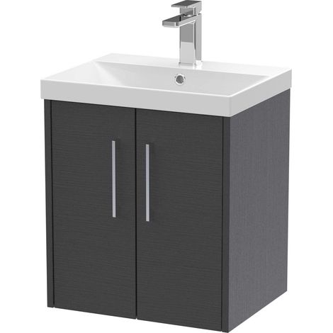 Hudson Reed Juno Wall Hung 2-Door Vanity Unit with Basin 3 500mm Wide - Graphite Grey (1/7)