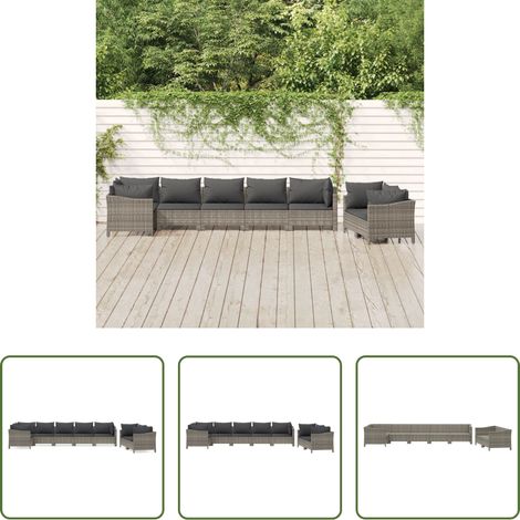 vidaXL Canapé en rotin - Salon de jardin 8 pcs avec coussins Gris Résine tressée (1/5)