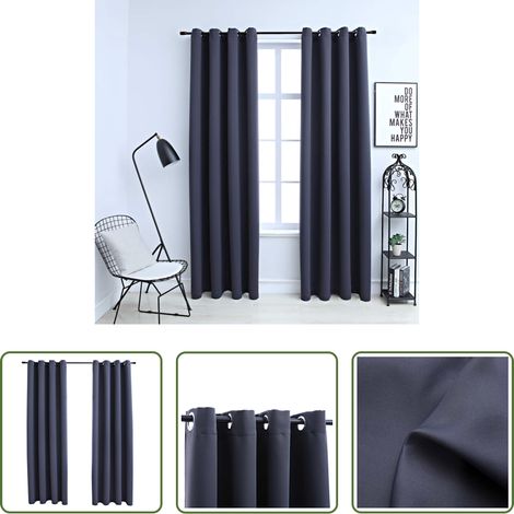 Rideau de salon - Rideaux occultants avec anneaux Métal 2pcs Anthracite 140x225cm (1/5)