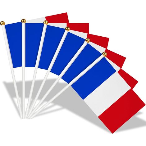 100Pcs Petit Drapeau Francais, Mini Drapeaux France avec Poteau Solide Blanc de 30cm pour Décor Eurovision Jardin Bar Euro Football Match, Coupe du Monde, Fête Nationale -14 x 21cm (1/5)