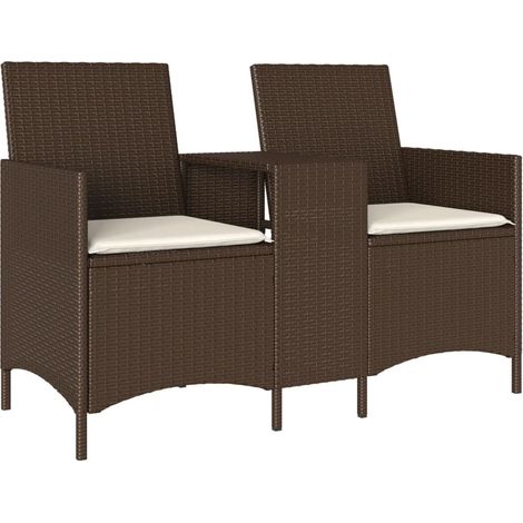 Maison Exclusive - Divano a 2 Posti con Tavolo e Cuscini Marrone in Polyrattan