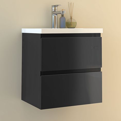 Unterschrank 2 Schubladen Schwarz Hochglanz soft close 50cm Badezimmermöbel Set Selbstmontierter Unterschrank keramik waschtisch (1/5)