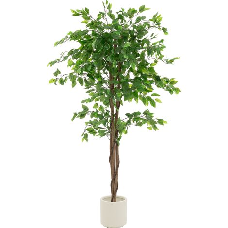 ML-Design Ficus Artificial 150 cm, Planta de Interior/Exterior con Tronco de Madera Natural en Maceta Árbol Grande Realista Decorativo de Plástico para Oficina y Hogar, Fácil de Cuidar