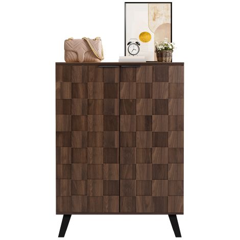 Credenza, scarpiera moderna con 5 scomparti in legno scuro venato – dimensioni 80 x 35,5 x 110 cm, ripiani regolabili (1/5)