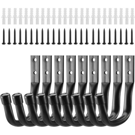 9 Pcs Crochet Mural Garage, Crochets Muraux Robustes, Support Velo Mural Noirs, Accroche Velo, Crochets de Rangement pour Échelle Garage, en J Muraux Robustes (1/5)