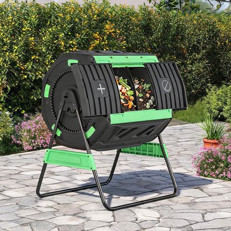 Composteur de jardin rotatif 200 L à double chambre avec 8 verde (1/5)