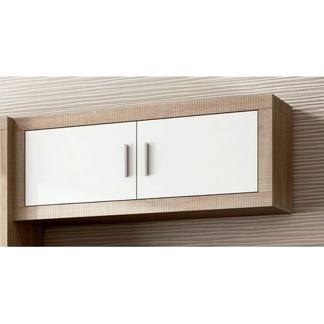 Pegane – Meuble haut chêne cambrian blanc – Longueur 130 cm x profondeur 27,9 cm x hauteur 46 cm – Panneau de particule mélaminé (1/2)