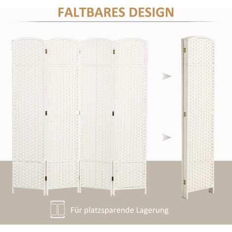 Panneau de séparation 4 panneaux, paravent pliable, cloison d'intimité pour salon, chambre, bureau à domicile, blanc (1/5)