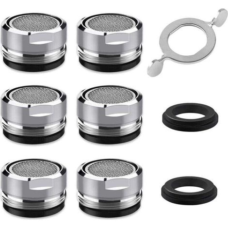 Mousseur Robinet M24, 6 Pièces Aerateur Robinet Economie Eau Avec Filtre en Acier Inoxydable et ABS, comprendre 8 joints et 1 clé à Mousseur chromée pour Robinet Lavabo de Salle de Bain et Cui (1/4)