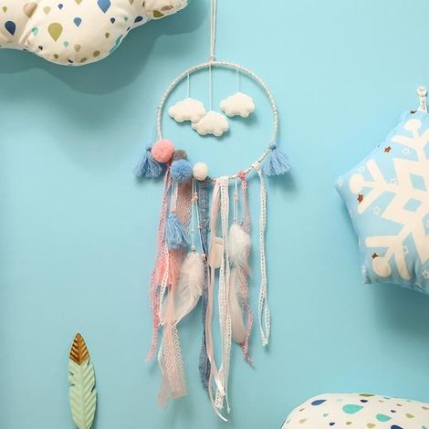 Suspendu Décoration Murale Capteur de Rêves Attrape-rêves à Plumes Ornement Fait Main Artisanal Décor pour Maison Jardin Fête (1/4)