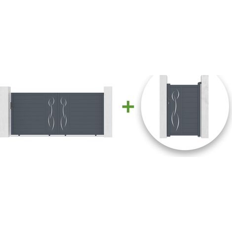 Pack puerta corredera 3.5m LIFE 350 x 160 cm + puerta peatonal LIFE 100 x 160 cm Gris (1/5)