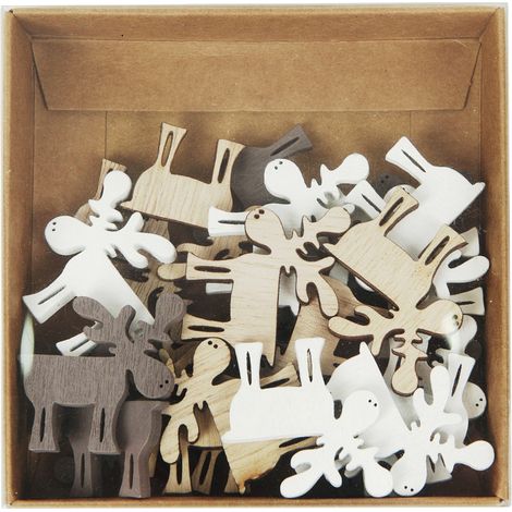 TrendLine Dekofiguren Holz Rentiere 24er Set 3 x 3 cm mehrfarbig Figur