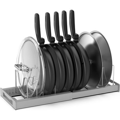 Étagère de rangement pour casseroles - Étagère extensible avec 7 étagères réglables, adaptée aux couvercles de casseroles et aux poêles à frire (grise) (1/5)