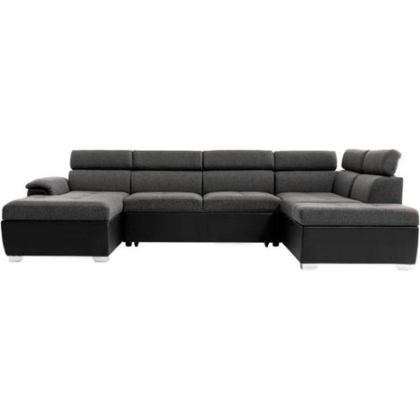Canapé Panoramique Convertible "2 Coffres" 322cm Gris & Noir (1/5)