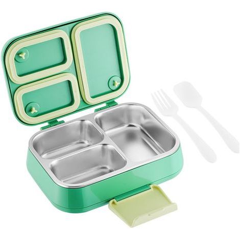 Brotdose Mit Fächern Auslaufsicher 1050ml Jausenbox Edelstahl Mit 3 Unterteilung Auslaufsicher Lunchbox Bento Box Vesperdose Lunchbehälter Set Für Kindergarten & Schule,Green (1/4)