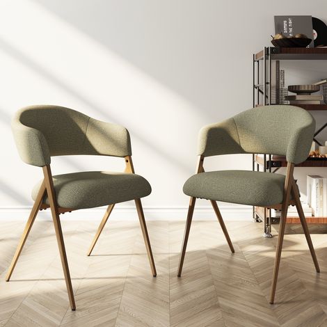 Colamy – Lot de 2 chaises de salle à manger – Tissu vert, design ergonomique vintage – Assise confortable, structure en métal robuste