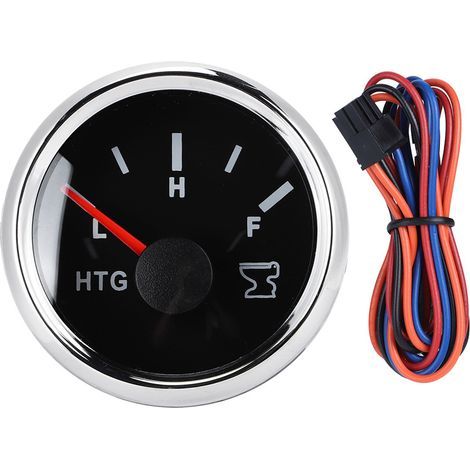 Füllstandsanzeige für Abwassertanks von Wohnmobilen und Booten, 52 mm/2 Zoll, HTG-Messgerät 0–190 Ohm, 9–32 V, silbernes Gehäuse, schwarzes Zifferblatt (1/5)