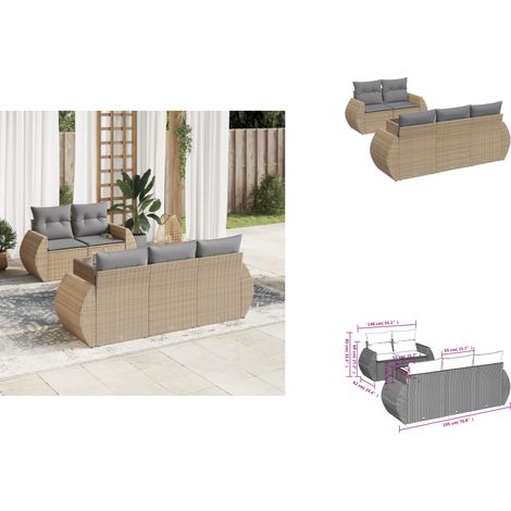 Salon de jardin avec coussins 6 pcs beige résine tressée - Ensemble Salon De Jardin - Mobilier De Jardin - Canapé Jardin - Chaise Lounge - Set Salon Exterieur (1/3)