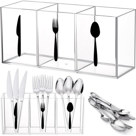 Boîtes de rangement pour couverts, paniers à couverts, étagères de rangement de comptoir, couteaux et cuillères (transparents) (1/2)