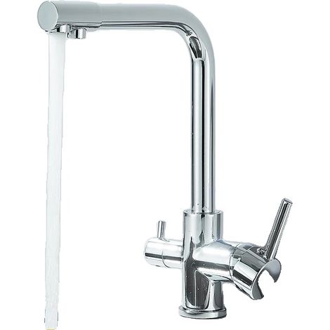 Grifo de cocina con caño giratorio doble, agua fría y caliente, cromado. (1/2)