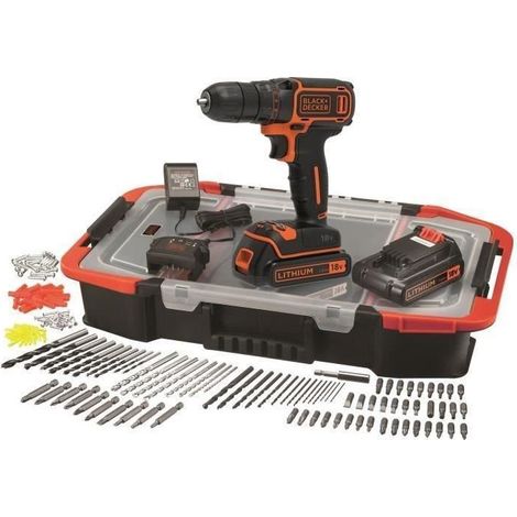 Black & Decker – Perceuse-visseuse sans fil 18V avec 2 batteries 2.0Ah – Moteur Brushless – 10 positions de couple – Vitesse 0-650 tr/min (1/10)