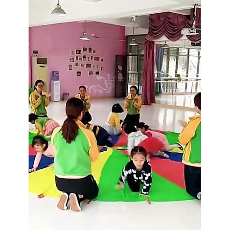 Jeu de parachute pour enfants de 6 mètres, tapis de fête coloré en tissu arc-en-ciel (1/5)