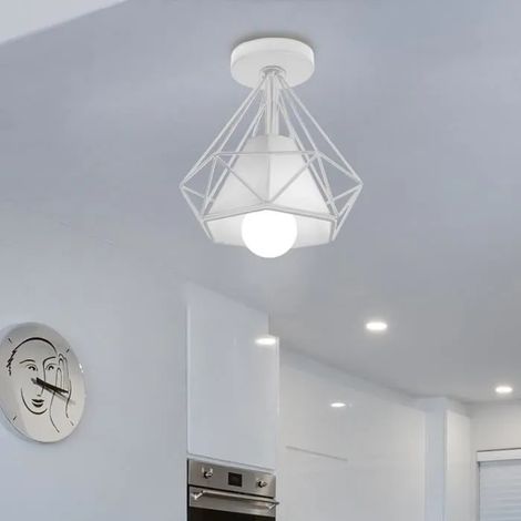 U-Do Plafonnier Suspension Lampe Industrielle Cage Diamant 20cm Blanc (1/4)