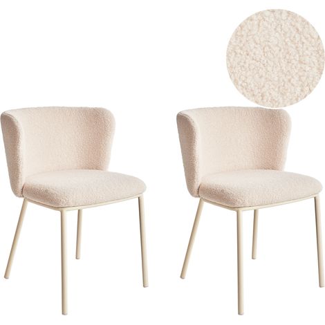 Conjunto de 2 sillas de comedor modernas asiento tapizado bouclé sin reposabrazos respaldo curvo patas beiges beige claro Mina II (1/5)
