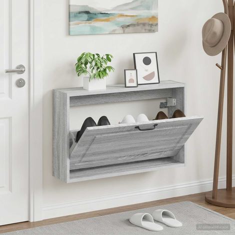 vidaXL Wall-Mounted Shoe Cabinet UTRECHT 71 x 17 x 43 cm Grey Sonoma (1/5)