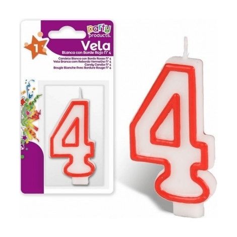 Numero 4 vela de cumpleaños 7 cm  Rojo-Blanco