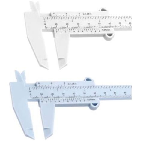 6 Zoll (150 mm) Mini-Kunststoffmessschieber mit Doppelskala, Messschieber-Messwerkzeug, für Holzbearbeitung, Schüler, Schmuckmessung usw. (Weiß und Blau)