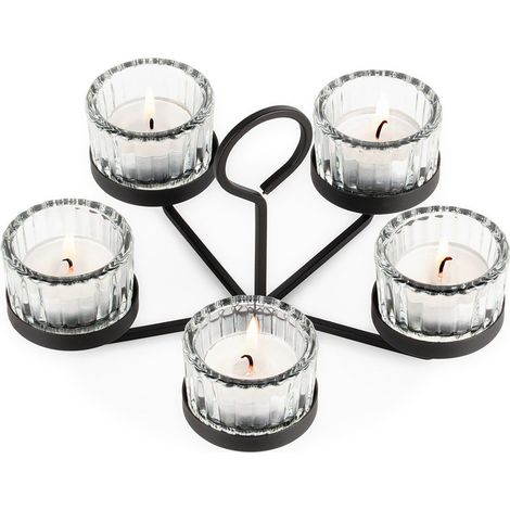 Candeliere in metallo nero per 5 candele, candeliere decorativo da tavolo (1/5)